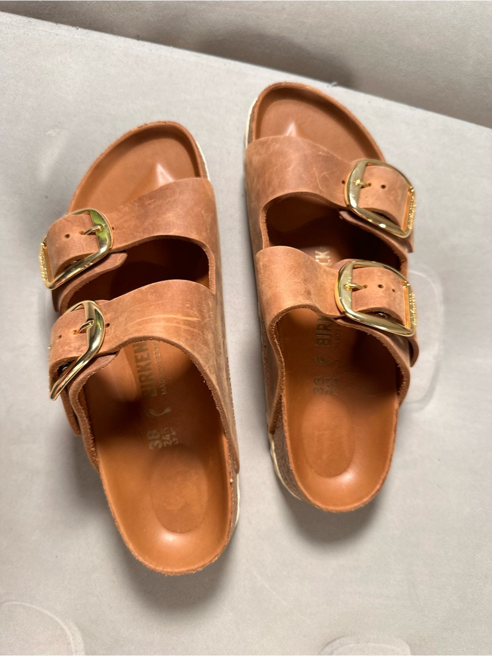 Birkenstock Arizona Big Buckle Women’s EU 38 US 7 Leather Sandal Cognac Narrow